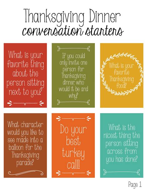 Thanksgiving Conversation Starters Printable